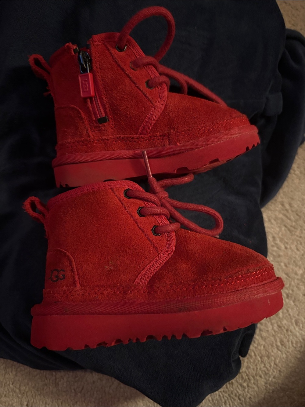 UGG Kids Red Suede Lace-Up Boots with Side Zip